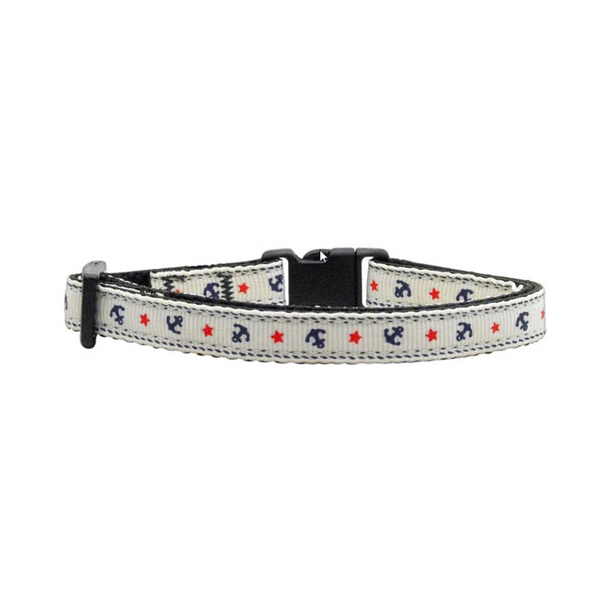 Anchors White Nylon Ribbon Cat Collar | Pawlicious & Company