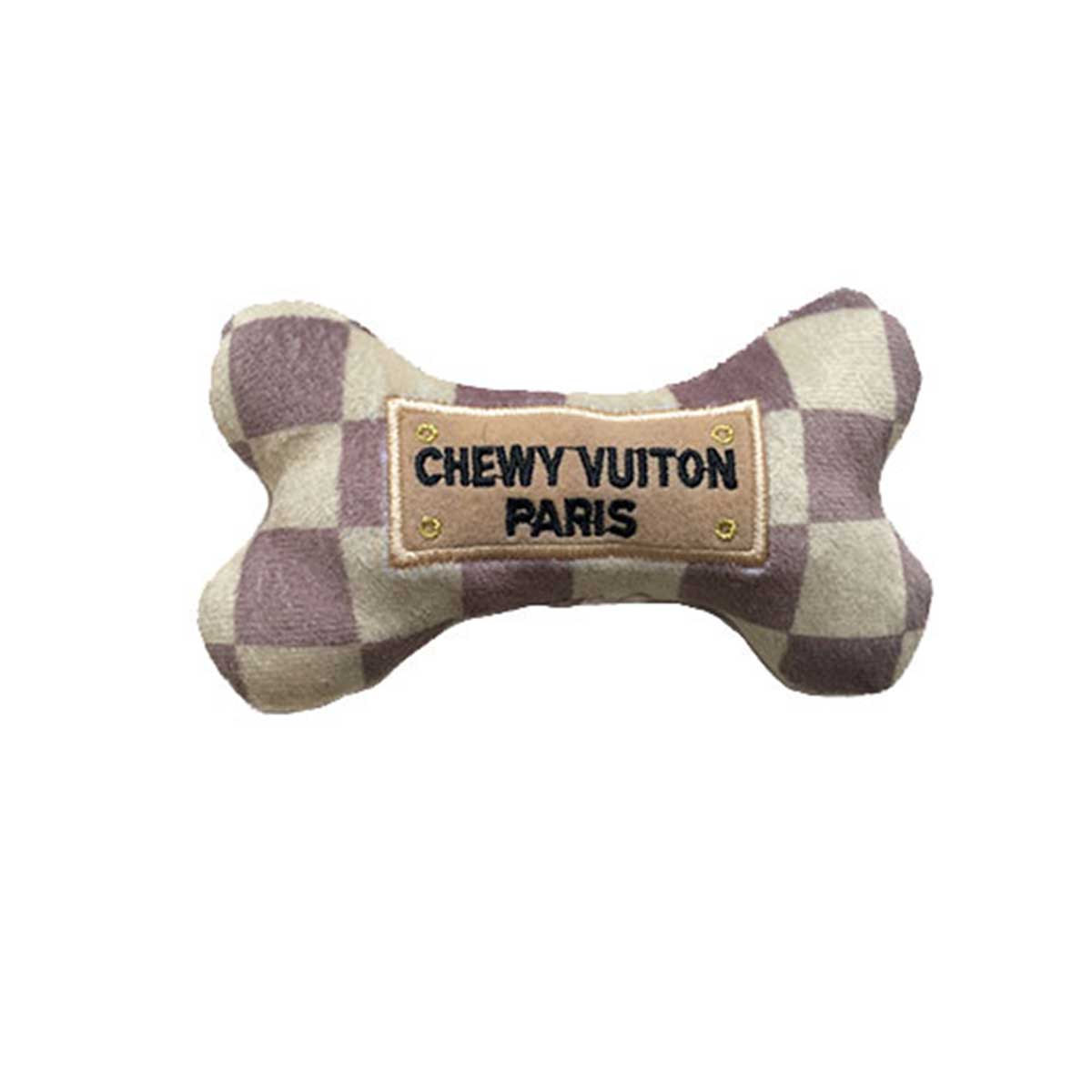 Checker Chewy Vuiton Bone Dog Toy