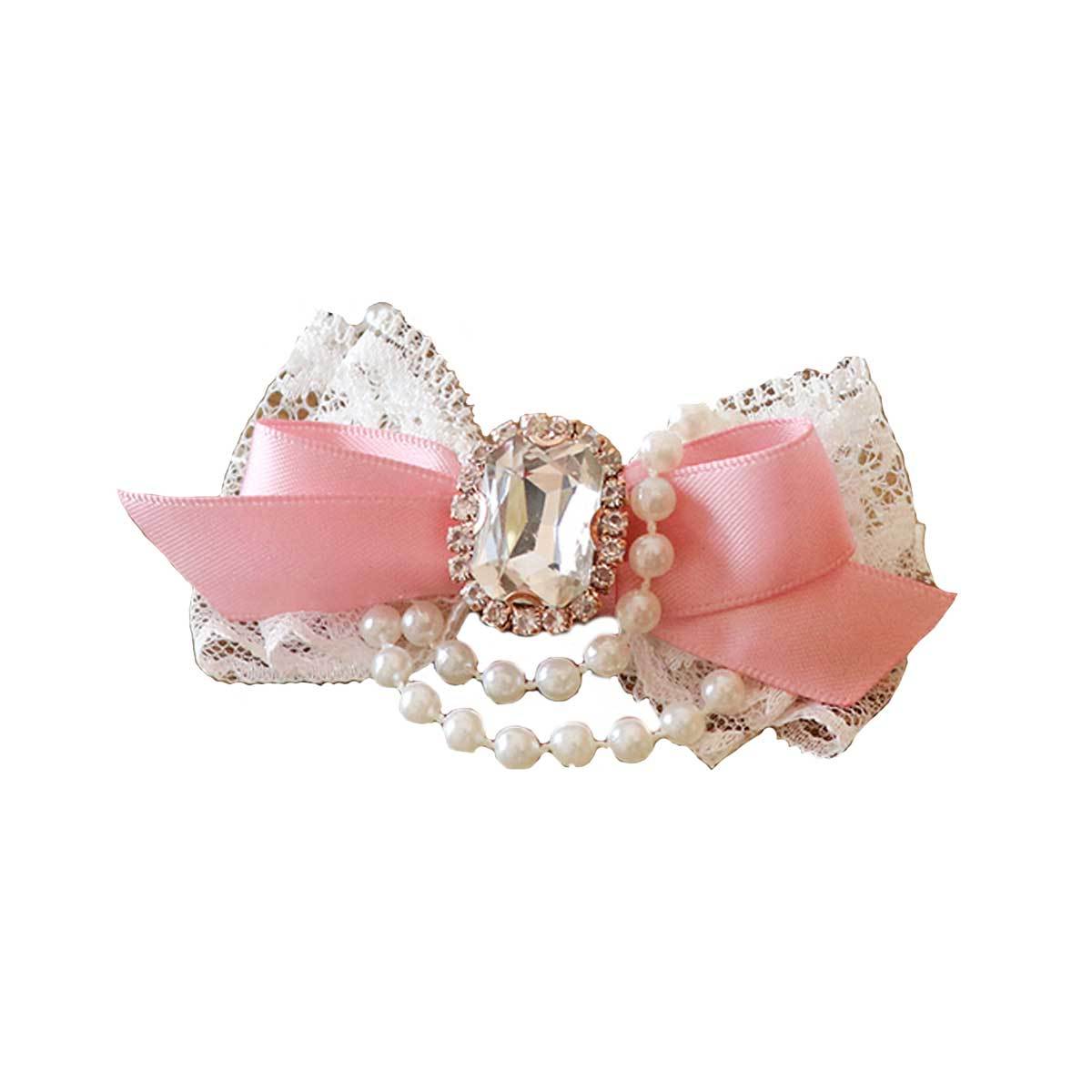 Large Satin Hair Bow with Pearl Rhinestone Center